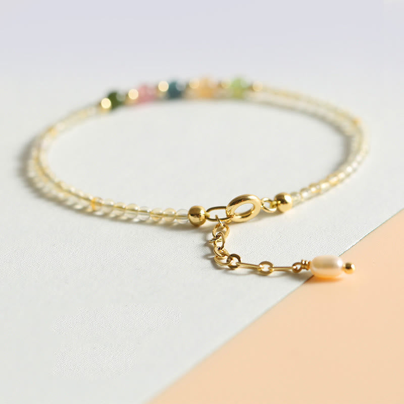 Nimara Ritual 2.5mm Ultra-thin Citrine Tourmaline 14K Gold Filled Copper Beads Prosperity Bracelet