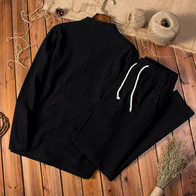 Nimara Ritual Pure Color Long Sleeve Top Pants Clothing Men's Set