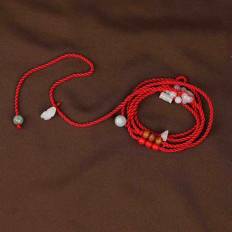 Nimara Ritual Chinese Zodiac Peach Wood Blessing Red String Belly Chain