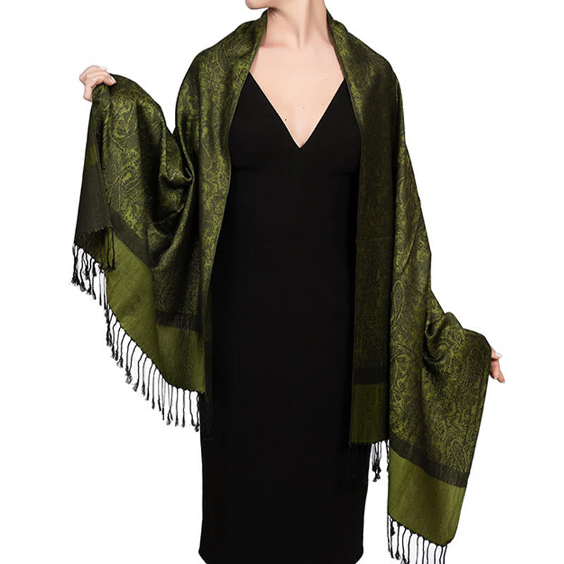 Nimara Ritual Tibetan Cashew Jacquard Tassels Shawl Spring Fall Winter Warm Cozy Scarf Wrap