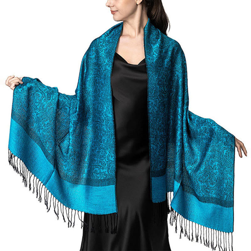 Nimara Ritual Tibetan Cashew Jacquard Tassels Shawl Spring Fall Winter Warm Cozy Scarf Wrap