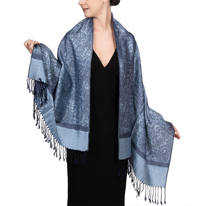 Nimara Ritual Tibetan Cashew Jacquard Tassels Shawl Spring Fall Winter Warm Cozy Scarf Wrap