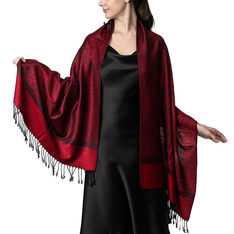 Nimara Ritual Tibetan Cashew Jacquard Tassels Shawl Spring Fall Winter Warm Cozy Scarf Wrap