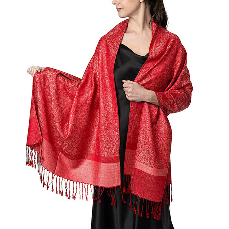 Nimara Ritual Tibetan Cashew Jacquard Tassels Shawl Spring Fall Winter Warm Cozy Scarf Wrap