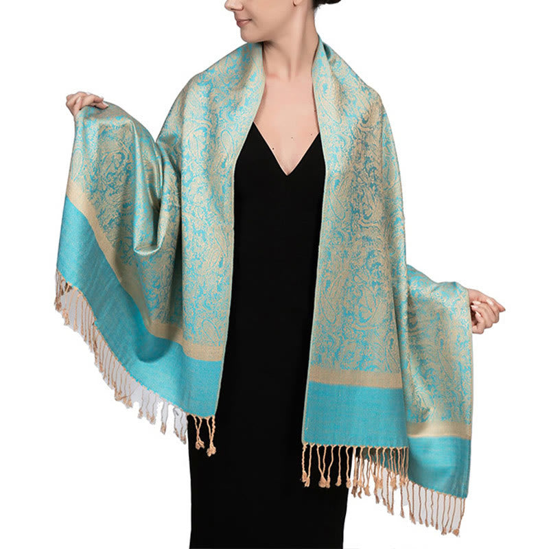 Nimara Ritual Tibetan Cashew Jacquard Tassels Shawl Spring Fall Winter Warm Cozy Scarf Wrap