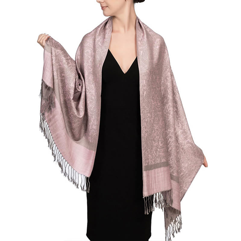 Nimara Ritual Tibetan Cashew Jacquard Tassels Shawl Spring Fall Winter Warm Cozy Scarf Wrap