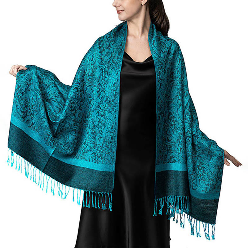 Nimara Ritual Tibetan Cashew Jacquard Tassels Shawl Spring Fall Winter Warm Cozy Scarf Wrap