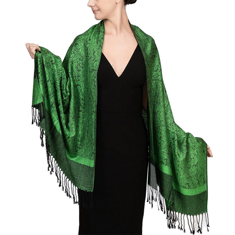 Nimara Ritual Tibetan Cashew Jacquard Tassels Shawl Spring Fall Winter Warm Cozy Scarf Wrap