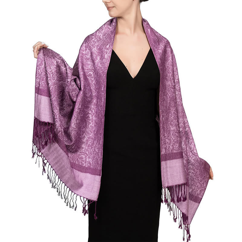 Nimara Ritual Tibetan Cashew Jacquard Tassels Shawl Spring Fall Winter Warm Cozy Scarf Wrap