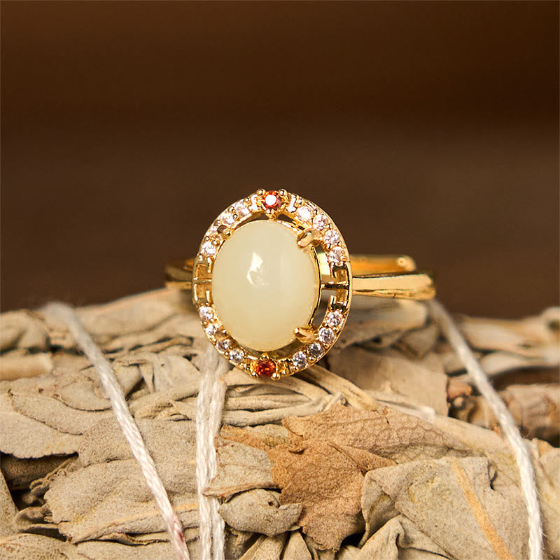 Nimara Ritual Natural Hetian Jade Zirconia Egg Copper Open Luck Ring