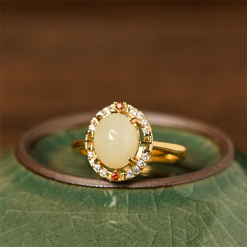 Nimara Ritual Natural Hetian Jade Zirconia Egg Copper Open Luck Ring