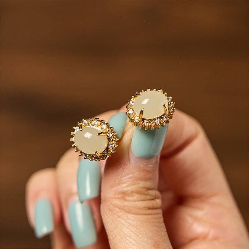 Nimara Ritual Natural Hetian Jade Egg Copper Prosperity Earrings
