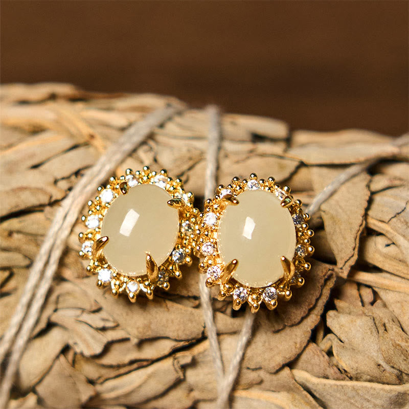 Nimara Ritual Natural Hetian Jade Egg Copper Prosperity Earrings