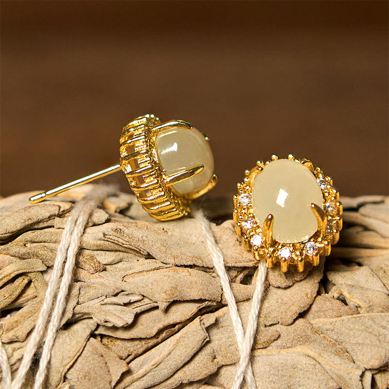 Nimara Ritual Natural Hetian Jade Egg Copper Prosperity Earrings