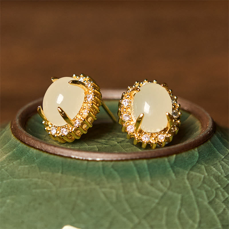 Nimara Ritual Natural Hetian Jade Egg Copper Prosperity Earrings