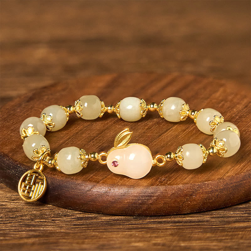 Nimara Ritual Natural Hetian Jade Fu Character Fu Brand Rabbit Abundance Bracelet