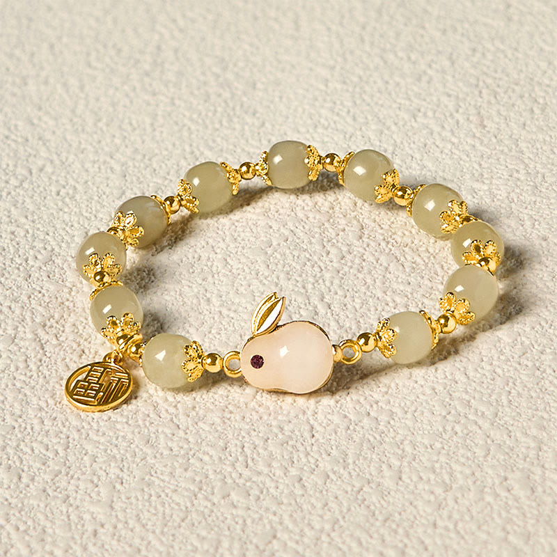 Nimara Ritual Natural Hetian Jade Fu Character Fu Brand Rabbit Abundance Bracelet