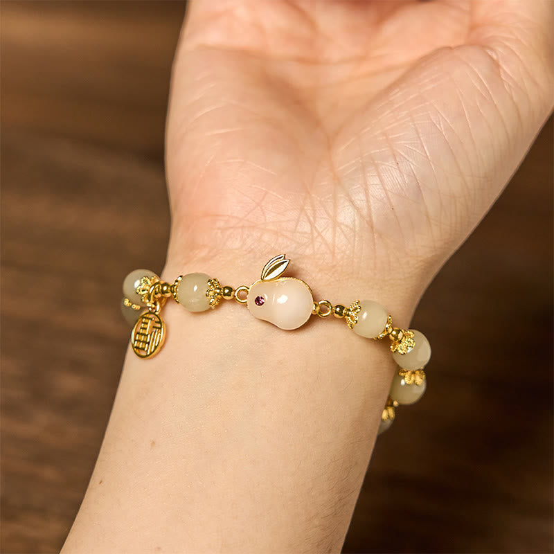 Nimara Ritual Natural Hetian Jade Fu Character Fu Brand Rabbit Abundance Bracelet