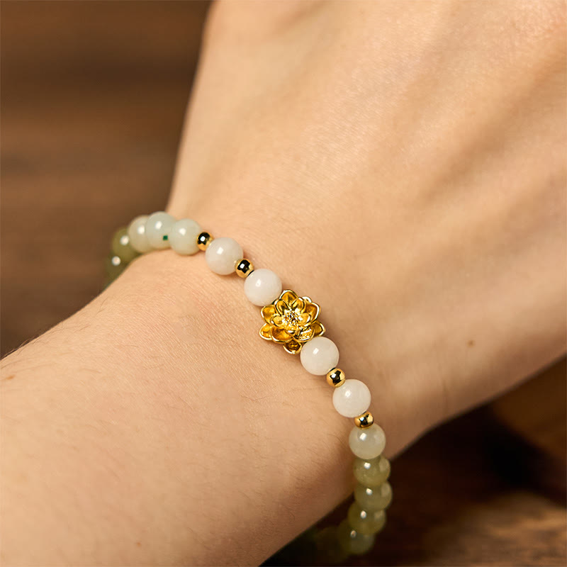 Nimara Ritual Natural Hetian Jade Gradient Lotus Abundance Bracelet