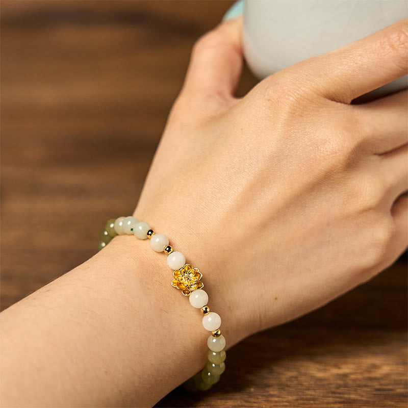 Nimara Ritual Natural Hetian Jade Gradient Lotus Abundance Bracelet