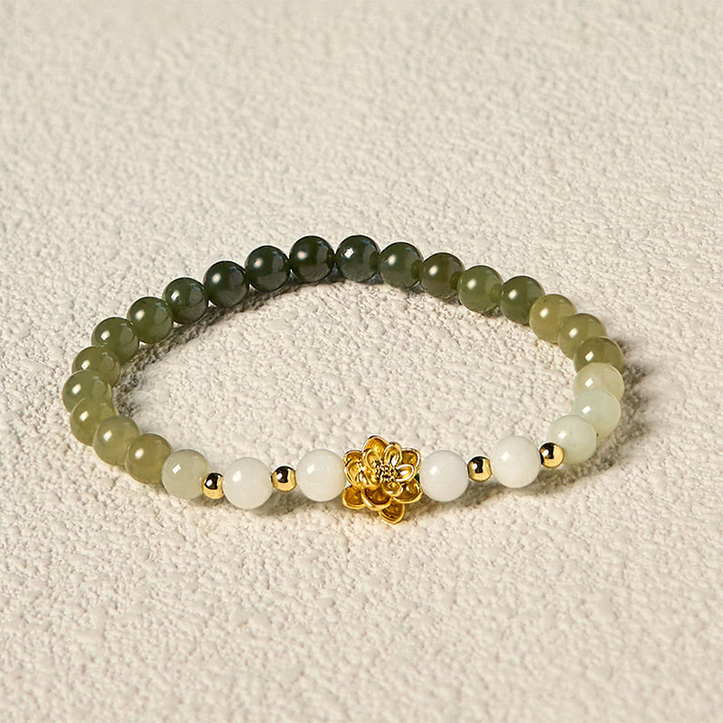 Nimara Ritual Natural Hetian Jade Gradient Lotus Abundance Bracelet