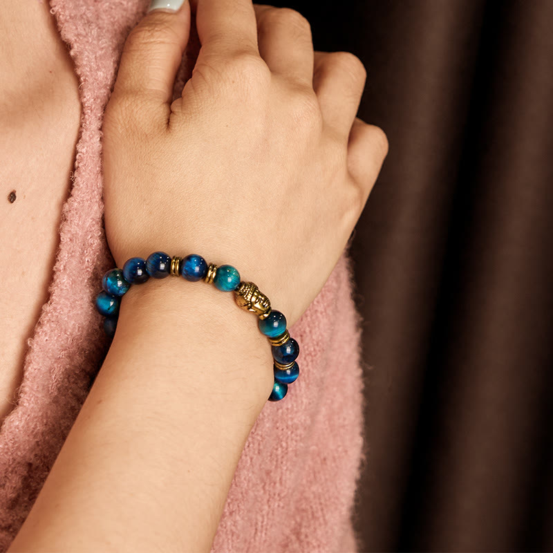 Nimara Ritual Blue Green Red Tiger Eye Buddha Head Balance Bracelet