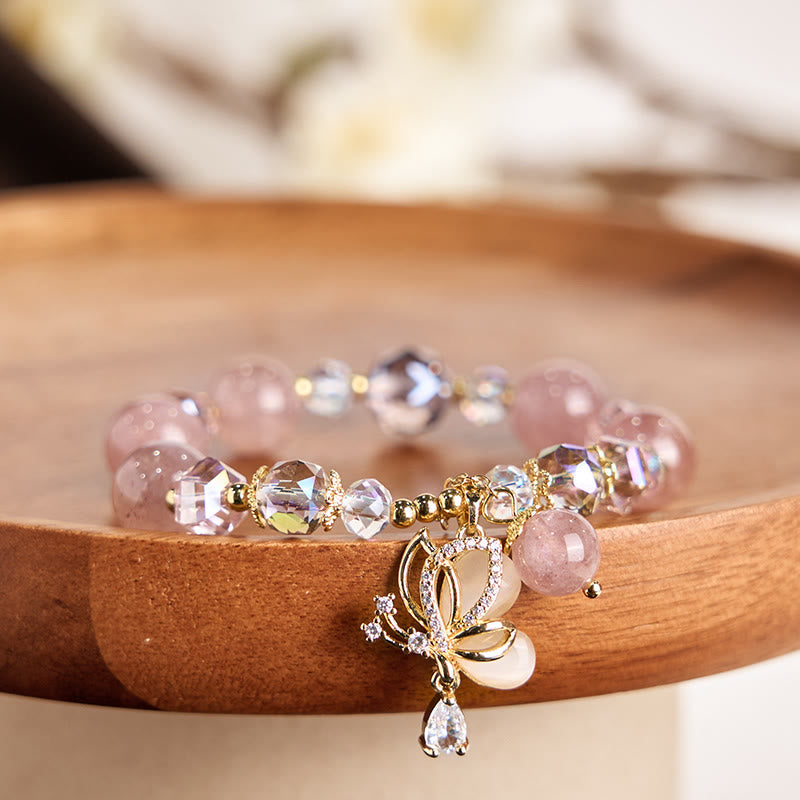 Nimara Ritual Natural Strawberry Quartz Butterfly Healing Bracelet