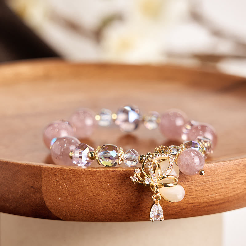 Nimara Ritual Natural Strawberry Quartz Butterfly Healing Bracelet