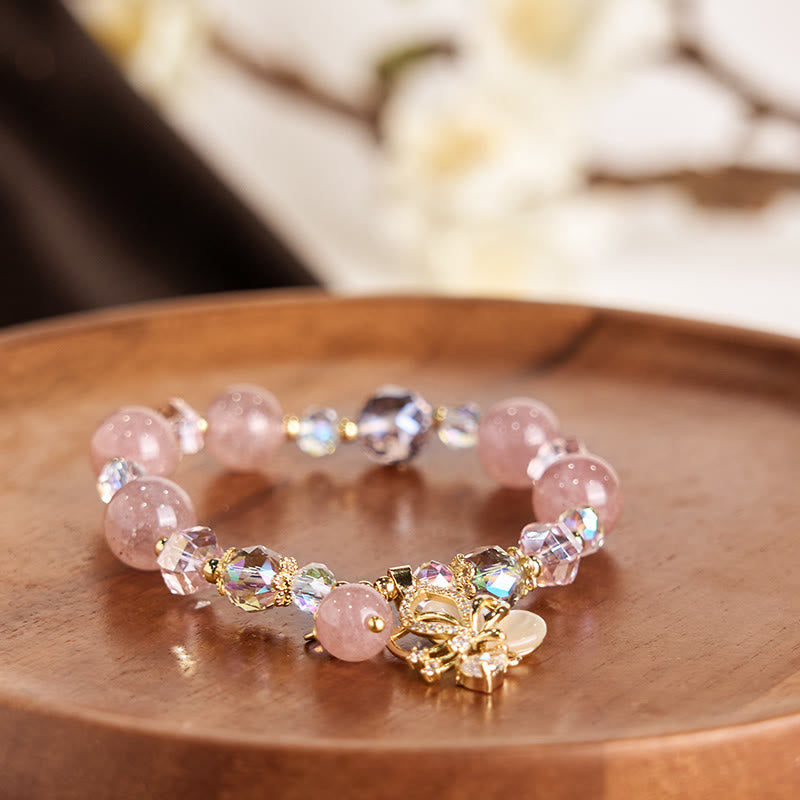 Nimara Ritual Natural Strawberry Quartz Butterfly Healing Bracelet