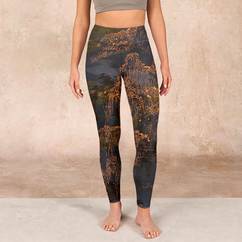 Nimara Ritual Golden Mountains Clouds Print Gym Leggings Women's Yoga Pants