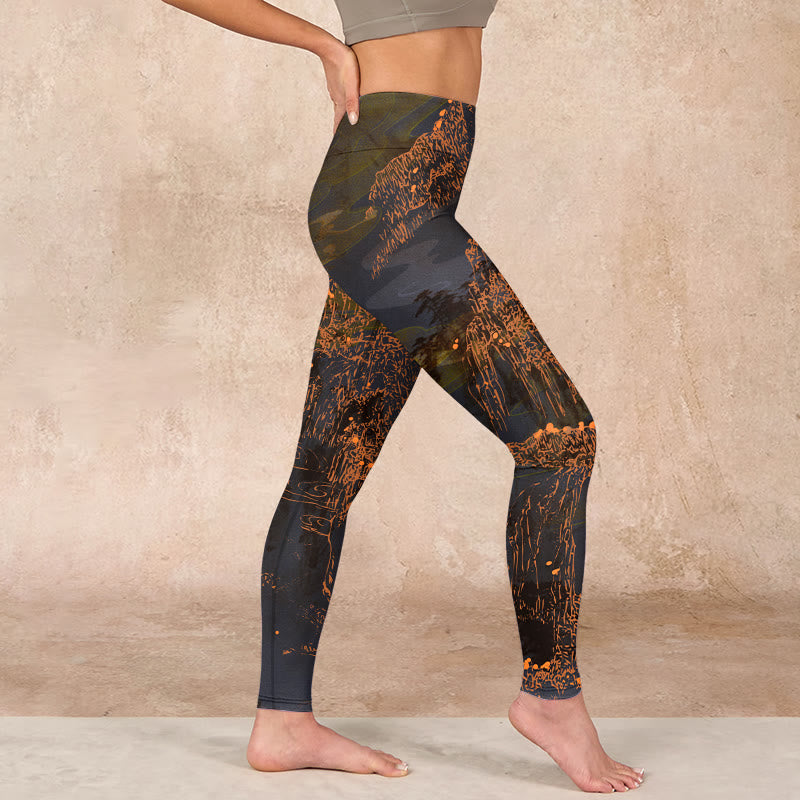 Nimara Ritual Golden Mountains Clouds Print Gym Leggings Women's Yoga Pants
