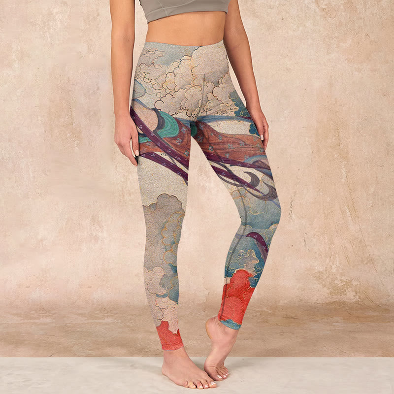 Nimara Ritual Dunhuang Flying Apsaras Auspicious Clouds Print Fitness Leggings Women's Yoga Pants
