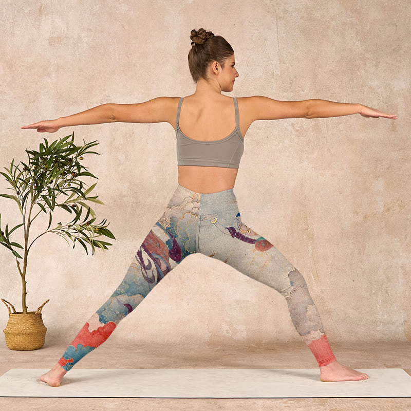 Nimara Ritual Dunhuang Flying Apsaras Auspicious Clouds Print Fitness Leggings Women's Yoga Pants