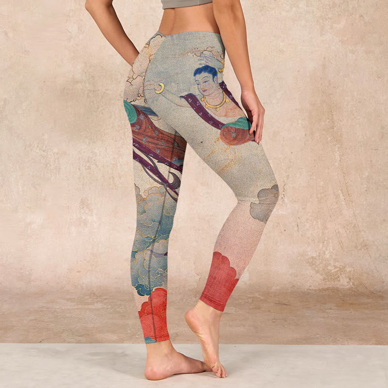 Nimara Ritual Dunhuang Flying Apsaras Auspicious Clouds Print Fitness Leggings Women's Yoga Pants