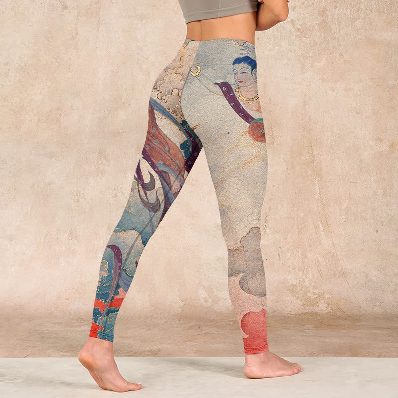 Nimara Ritual Dunhuang Flying Apsaras Auspicious Clouds Print Fitness Leggings Women's Yoga Pants