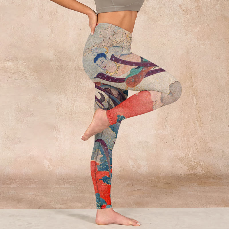 Nimara Ritual Dunhuang Flying Apsaras Auspicious Clouds Print Fitness Leggings Women's Yoga Pants