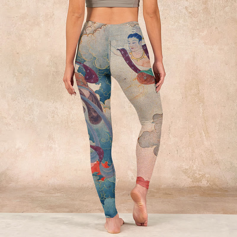 Nimara Ritual Dunhuang Flying Apsaras Auspicious Clouds Print Fitness Leggings Women's Yoga Pants