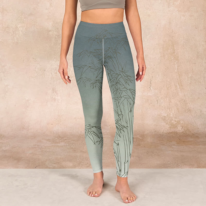 Nimara Ritual Bamboo Leaves Sketch Print Sports Leggings Women's Yoga Pants
