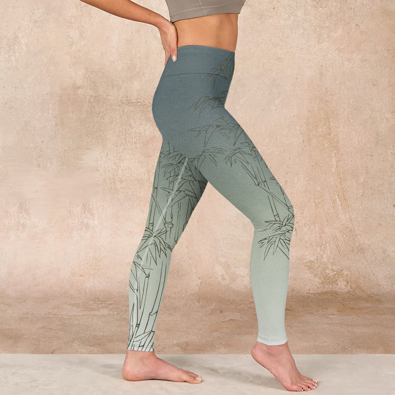 Nimara Ritual Bamboo Leaves Sketch Print Sports Leggings Women's Yoga Pants