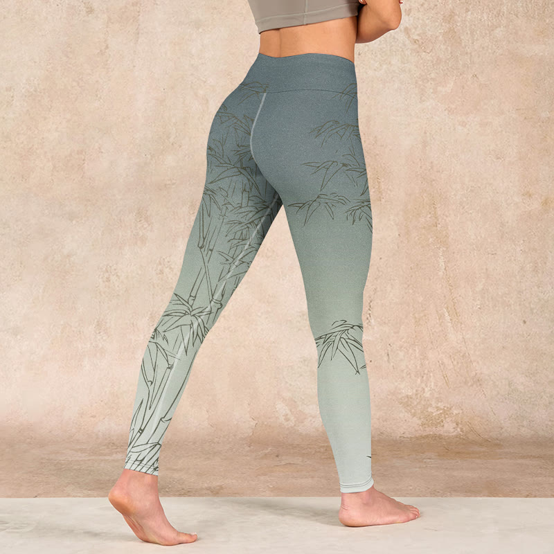 Nimara Ritual Bamboo Leaves Sketch Print Sports Leggings Women's Yoga Pants