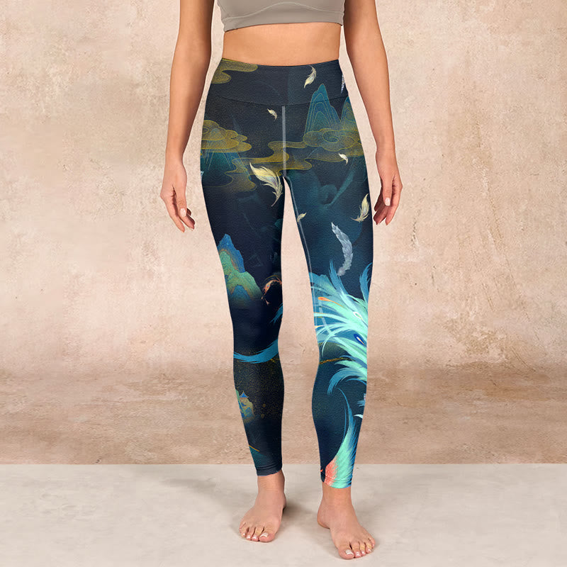 Nimara Ritual Mountains Phoenix Feather Exercise Leggings Women's Yoga Pants