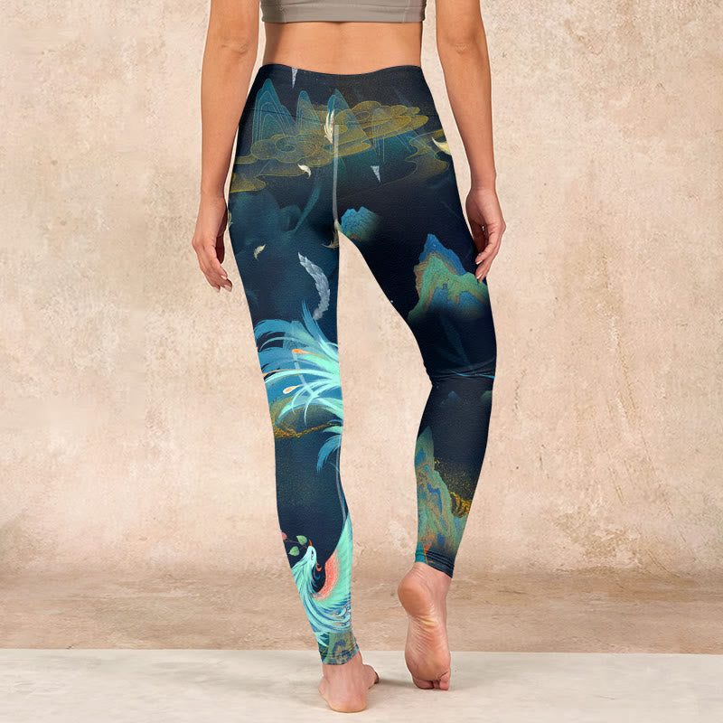 Nimara Ritual Mountains Phoenix Feather Exercise Leggings Women's Yoga Pants