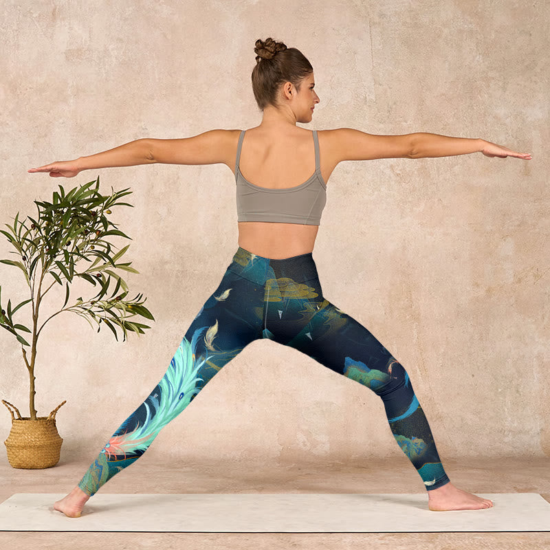 Nimara Ritual Mountains Phoenix Feather Exercise Leggings Women's Yoga Pants