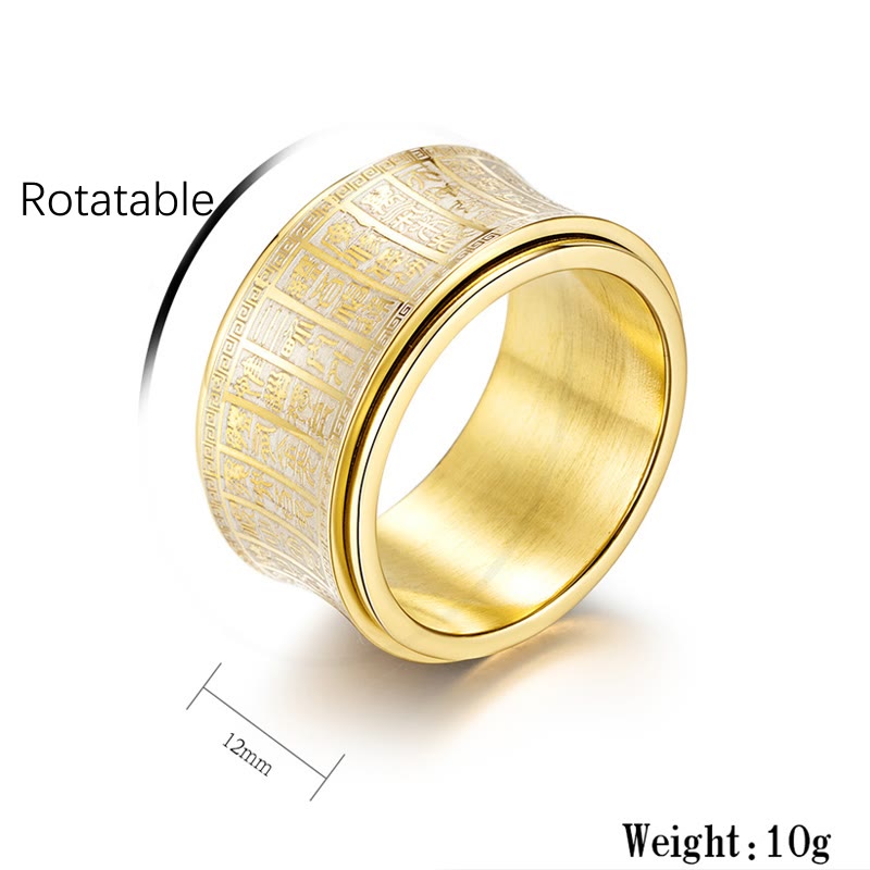 Strengthen Balance Tibetan Script Golden Light Mantra Titanium Steel Rotatable Ring