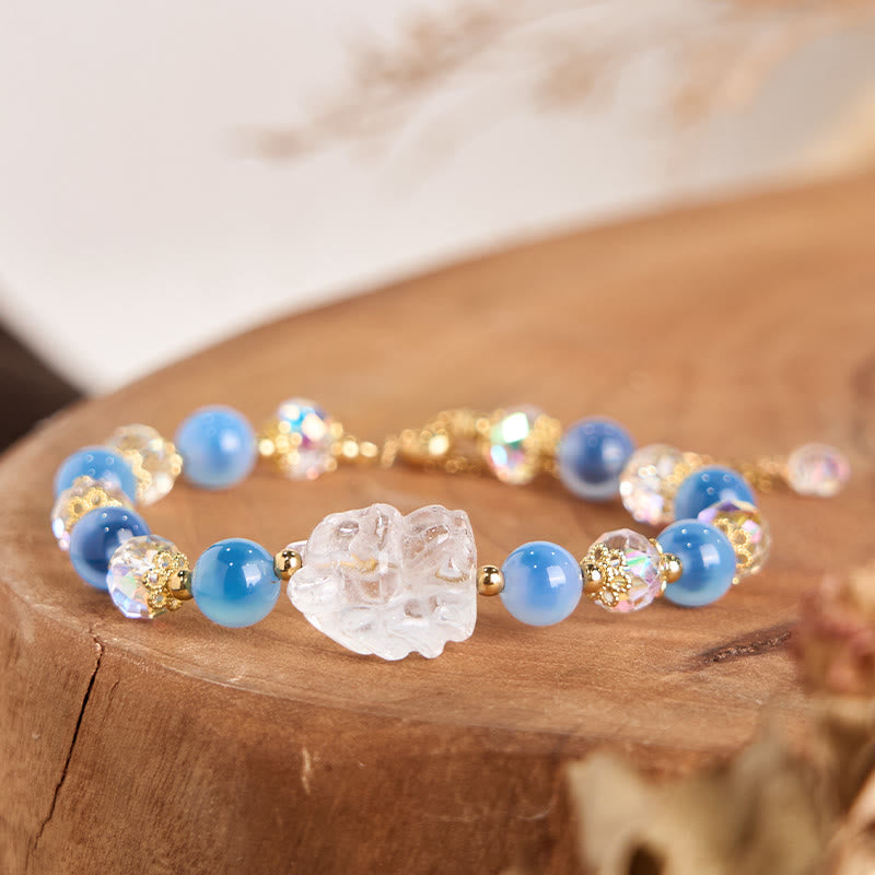Nimara Ritual Natural Blue Candy Agate White Crystal Nine Tailed Fox Harmony Bracelet