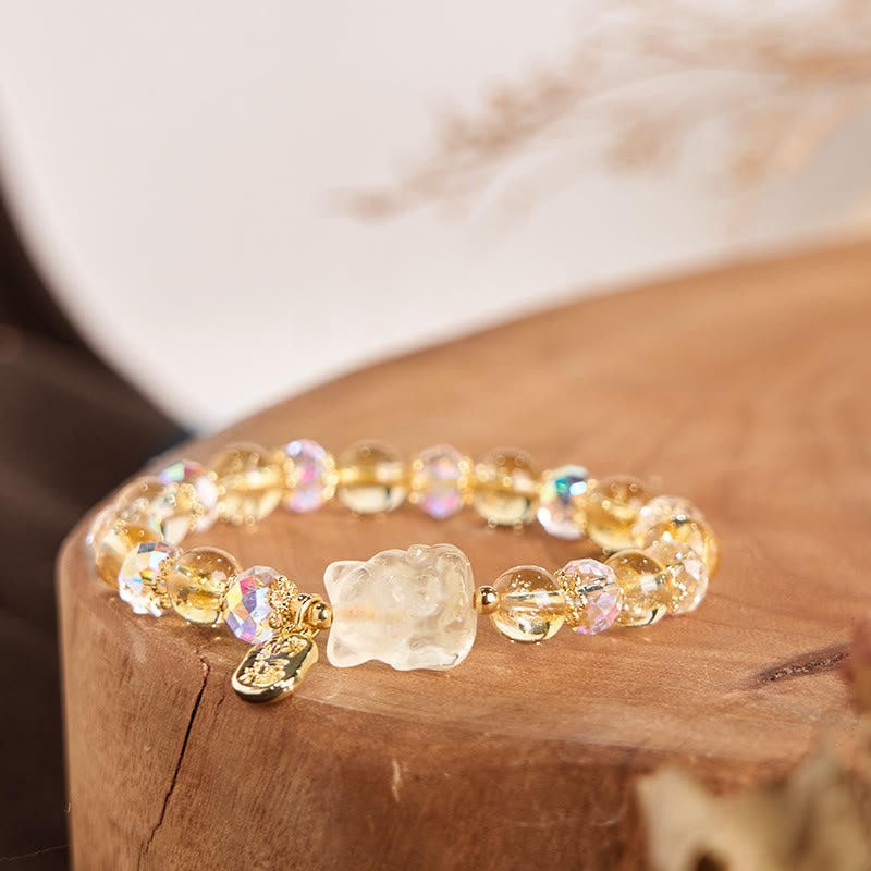 Nimara Ritual Natural Citrine White Crystal Nine Tailed Fox Attracting Wealth Charm Energy Bracelet