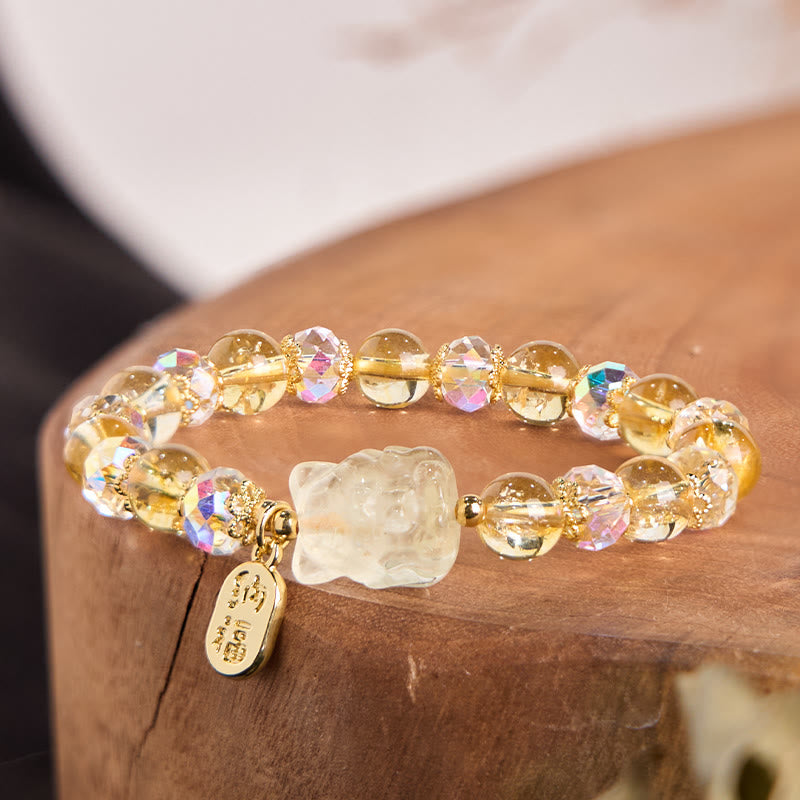 Nimara Ritual Natural Citrine White Crystal Nine Tailed Fox Attracting Wealth Charm Energy Bracelet
