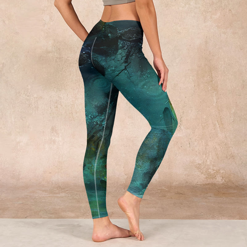 Nimara Ritual Pond Koi Fish Rocks Print Sports Leggings Women's Yoga Pants