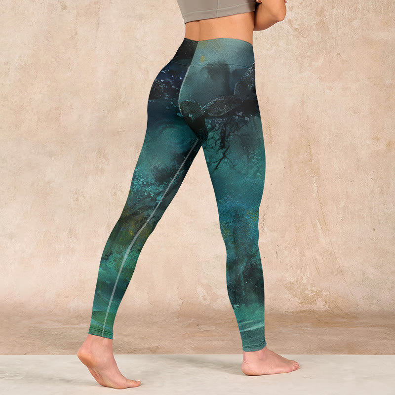 Nimara Ritual Pond Koi Fish Rocks Print Sports Leggings Women's Yoga Pants