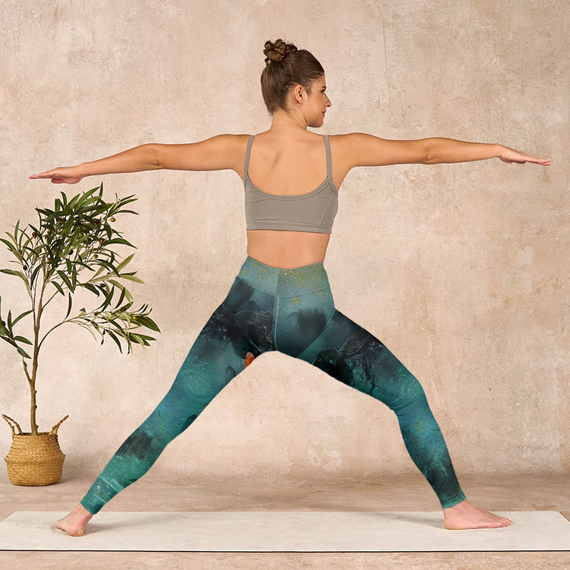 Nimara Ritual Pond Koi Fish Rocks Print Sports Leggings Women's Yoga Pants